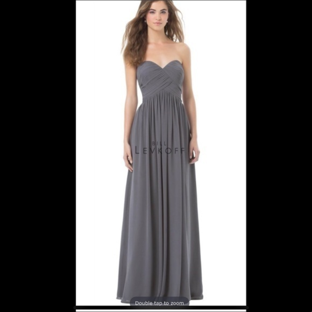 Bill Levkoff‎ strapless bridesmaid dress gray